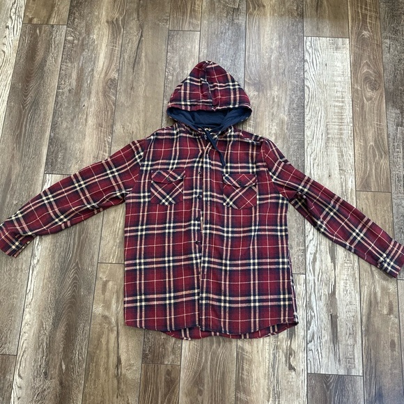 Plaid Hooded Shirt Jacket for Men - Picture 1 of 1